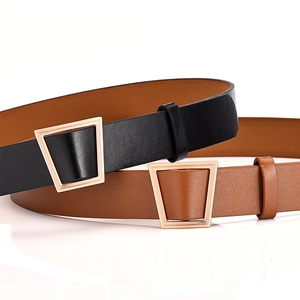 Ceinture large en cuir PU pour femme avec boucle trapézoïdale dorée géométrique