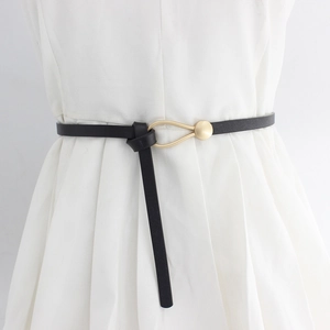 Women Skinny Artificial Leather Belt For Dresses Sweaters Slim Fit Decorative Waist Belt Elegant Minimalist Chic Waistband With Alloy Buckle