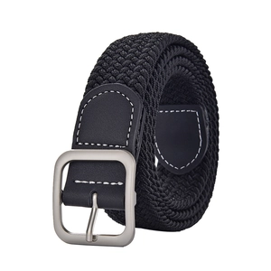 Cinturón elástico trenzado negro con hebilla de metal plateado de estilo casual
