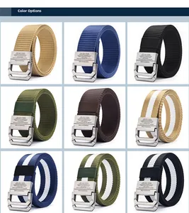 Detailed grid view showcasing nine color options of durable canvas belts with double d-rings