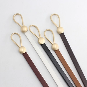 Slim leather waist belts in five colors with stylish golden metal rings for women dresses