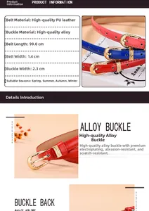Vue détaillée ceinture fine femme en cuir PU montrant largeur 1,4cm et longueur 99cm