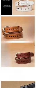 Detailed close-up of colorful leather belts with white stitching and round alloy buckles