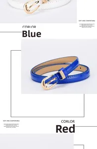 Ceintures fines vernies en bleu, blanc et rouge avec boucles dorées élégantes