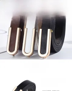 Détail de ceintures en cuir PU pour femmes avec boucles dorées élégantes en forme de U