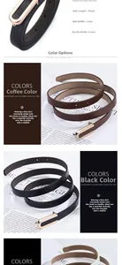 Détail de ceinture fine pour femme avec boucle en U, largeur 1,5cm et longueur 105cm