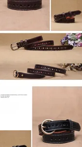 Detail of hollow sunflower pattern and white stitching on vintage women's leather belt