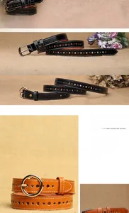 Close-up of hollowed star patterns and stitching on vintage faux leather belts