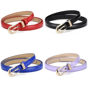 Ceinture Fine en Cuir PU pour Femme Couleur Bonbon Cuir Verni Ceinture de Taille Mince Avec Boucle en Alliage Doré pour Robe Jeans