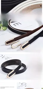 Lot de ceintures fines en cuir pour femme en noir blanc et marron avec boucle dorée en U