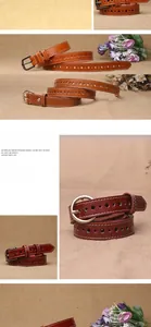 Close-up detail of vintage hollow star pattern on thin leather belts with metal pin buckle