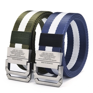 Canvas nylon belts with double D-ring metal buckles in army green and navy blue colors