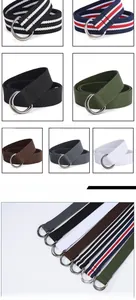 Close-up of canvas weave texture and metal double D-ring buckles in various colors