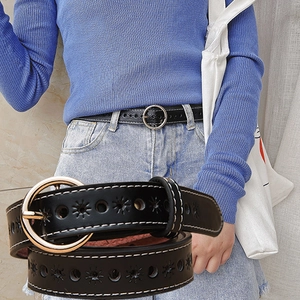 Women Vintage Faux Leather Hollow Out Belt Casual Alloy Pin Buckle Waistband For Jeans Dresses Ladies Decorative Accessories