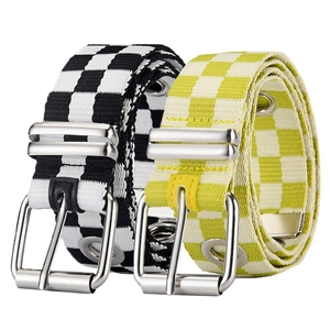 Cintura in Tela a Scacchiera Unisex Con Occhielli in Metallo Fibbia ad Ardiglione in Lega Casual Streetwear Punk Moda