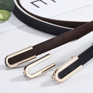 Ensemble de ceintures fines en similicuir noir blanc marron avec boucle en U dorée