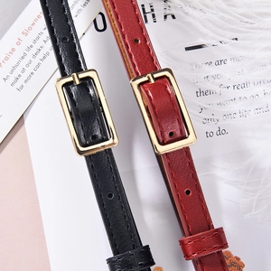 Minimalist black and burgundy leather thin belts with gold pin buckles for dresses