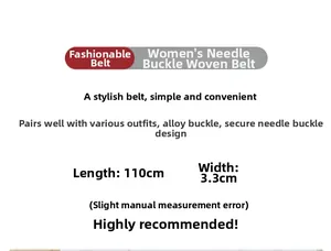 Détails de la ceinture tressée pour femme avec boucle en alliage, 110 cm x 3,3 cm