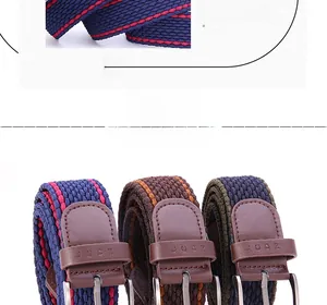 Detail of elastic braided belts with durable metal buckles and leather trimmings