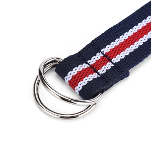 Classic striped canvas belt with silver double D-ring buckle for men and women
