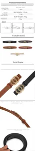 Detailed chart showing five colors of slim PU leather belts with double ring alloy buckles