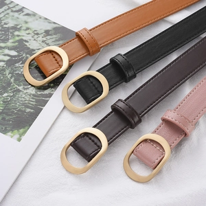 Ceintures fines en cuir pour femmes avec boucles dorées en noir, marron et rose