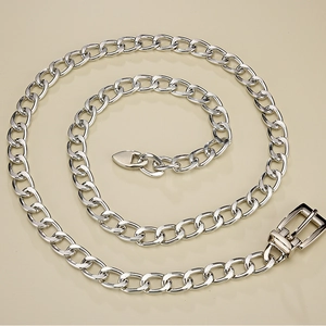 Hip-hop style silver metal chain belt with pin buckle for women's jeans in spiral layout