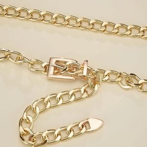 Polished gold metal chain belt with stylish square pin buckle for hip hop fashion style