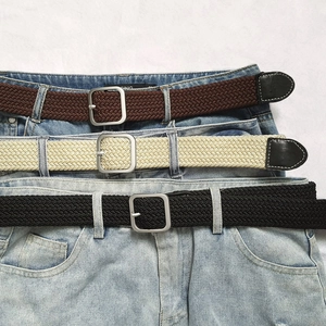 Ceinture Élastique Tressée Unisexe Boucle à Ardillon en Alliage Bande de Taille Extensible Tissée Sangle Décontractée Polyvalente Pour Jeans