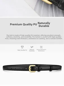 Détail d'une ceinture en cuir PU noir avec boucle dorée et bords scellés en résine