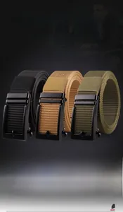 Tactical nylon belts in black, khaki, and army green with quick-release metal buckles