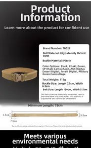 Taktischer Outdoor-Gürtel aus Segeltuch mit Kunststoffschnalle und Größenangaben