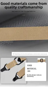 Detail of khaki tactical nylon strap with heavy duty locking plastic buckle mechanism