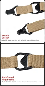 Detail of tactical sling with secure locking buckle and reinforced metal D-ring attachment