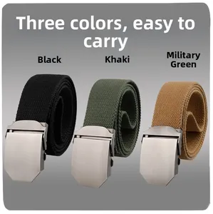 Heavy duty canvas tactical belts in black, khaki, and army green with alloy buckles