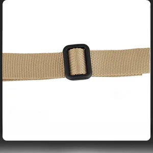 Macro detail of khaki tactical nylon webbing and durable black adjustment buckle