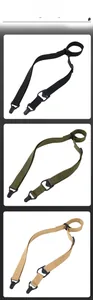 Detail view of nylon tactical straps in black, army green and khaki with metal buckles