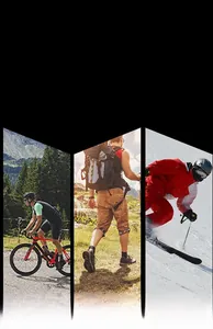 Tactical belt usage scenes showing cycling, hiking and skiing in outdoor environments
