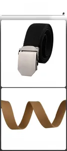 Detail of thickened cotton tactical belt with matte metal buckle and woven texture