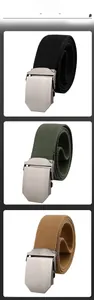 Three tactical canvas belts in black green and khaki with matte alloy buckles