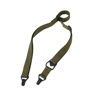 Military green tactical nylon shoulder strap with adjustable buckles and black hooks