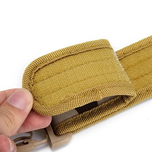 Tactical coyote tan nylon belt with heavy duty velcro closure and plastic swivel hook