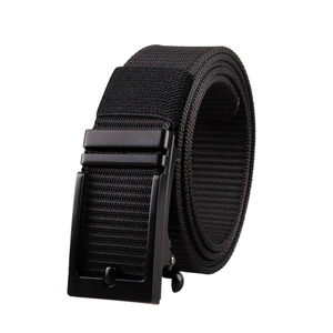 Black nylon tactical web belt with matte metal buckle for outdoor military and casual wear