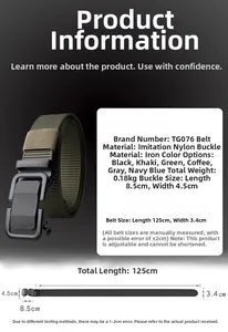 Cintura tattica in nylon: 125cm di lunghezza, 3.4cm di larghezza con fibbia in ferro nero