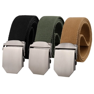 Men Tactical Canvas Belt With Alloy Smooth Buckle Durable Woven Polyester Cotton Outdoor Training Waistband Solid Color Casual Belt