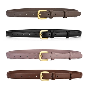 Lot de 4 ceintures fines en cuir marron, noir et rose avec boucles dorées chic