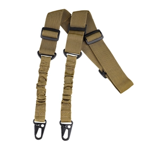 Tactical two-point slings made of coyote brown nylon with heavy-duty metal clips