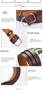 Vue détaillée de la ceinture en cuir PU marron avec boucle en D dorée et finition huilée