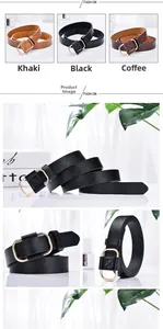 Détails de ceintures minimalistes en cuir avec boucle en D dorée en noir et kaki