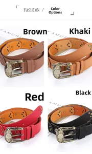 Vintage-Ledergürtel mit Strass-Schnallen in den Farben Braun, Khaki, Rot und Schwarz